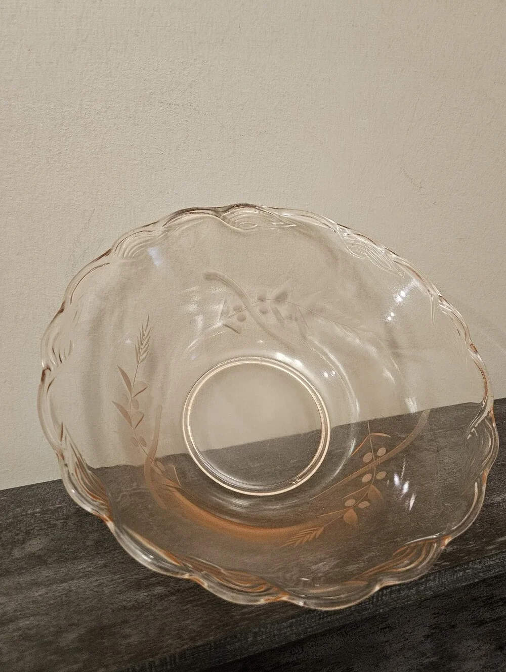 Vtg Pink Etched Floral Depression Glass Centerpiece Bowl